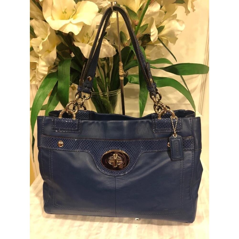 Authentic COACH Penelope Carryall Blue Leather Tote Handbag Purse 16531 (PU500